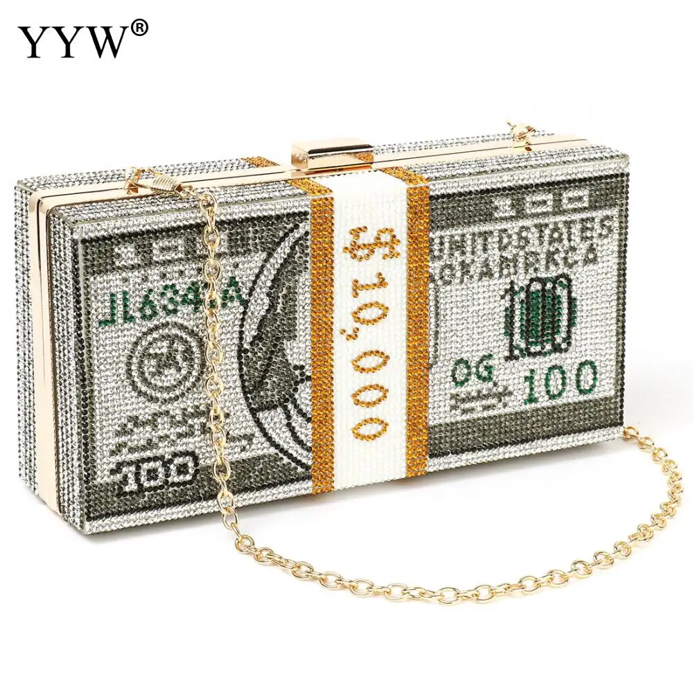 

Women Clutch Bags Elegant Evening Dinner Purses Shine Rhinestone Dollar Pattern Box Bags Luxury Wedding Dinner Purses Handbags