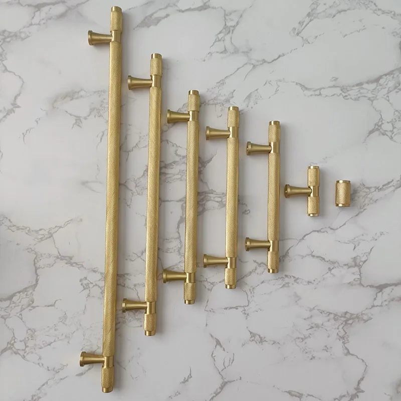 

Gold Knurled Simple Kitchen Cabinet Knobs and Handle Drawer Pulls Wardrobe Cupboard Handles Brass T Bar Furniture Hardware