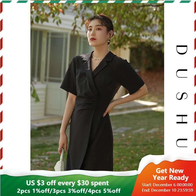 

Женское офисное платье DUSHU, черное или синее длинное платье с юбкой, пикантное платье для лета, 2021