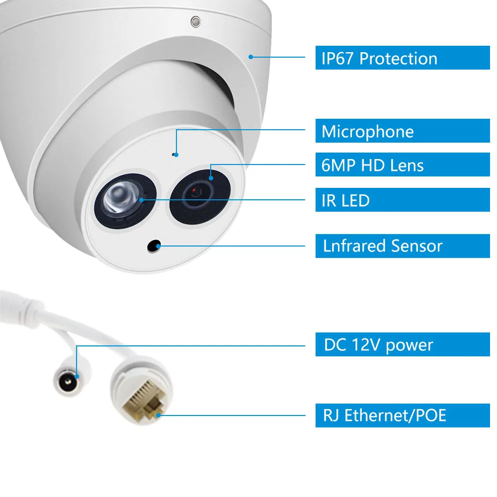 Dahua IPC HDW4631C A 6MP HD POE сетевая Мини купольная IP камера металлический корпус