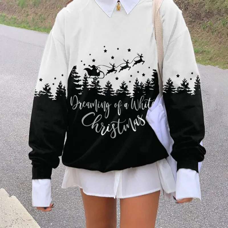

Christmas Letter Print Casual Sweatshirt Women Hoodies Pullover Long Sleeve Plus Size Streetwear Female Tops Autumn New Harajuku