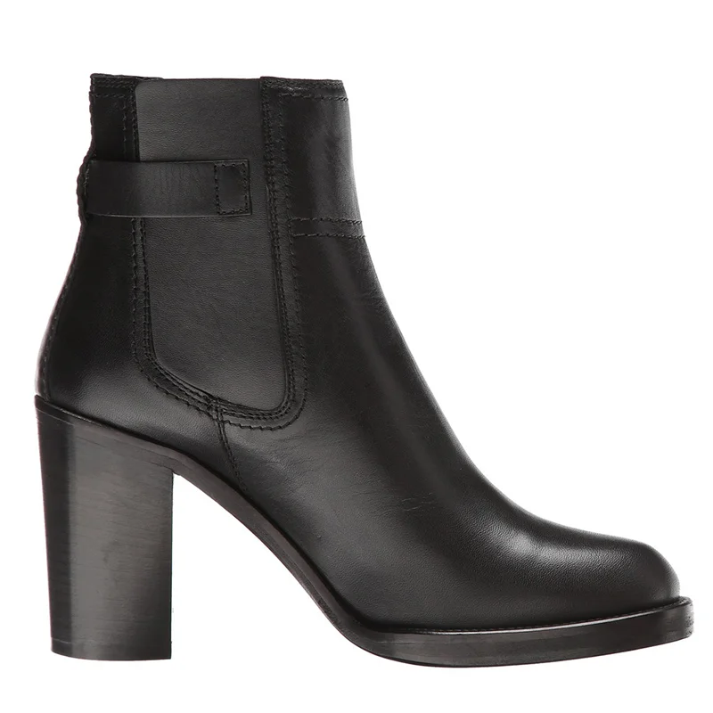 Daily Work Shoes Booty Spring Autumn Winter Women's Fashion Round Toe Black High Chunky Heel Ankle Boots Buckle Big Size 46