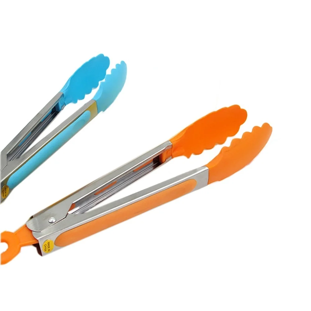 

Silicone Kitchen Cooking Salad Serving BBQ Tongs Stainless Steel Handle Utensil Practical Kitchen Supplies Barbecue Clip
