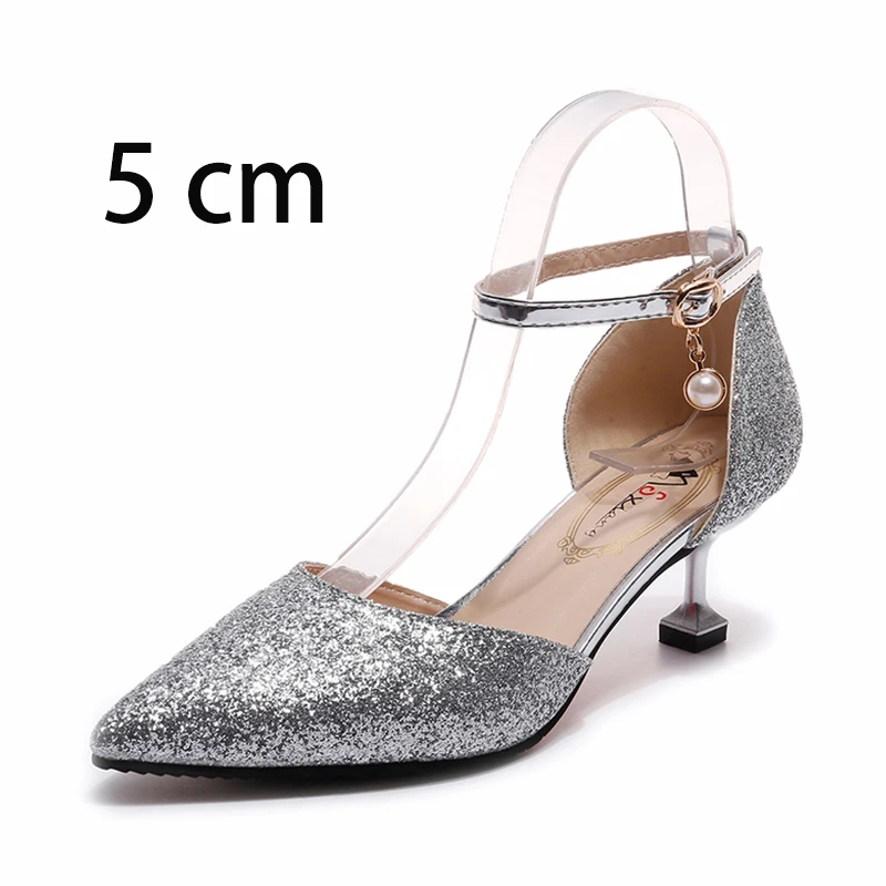 silver5cm Модные туфли-лодочки с пряжкой, украшенные кристаллами; элегантные женские свадебные туфли на тонком высоком каблуке с острым носком; женские пикантные свадебные босоножки на шпильке - Цвет: silver5cm