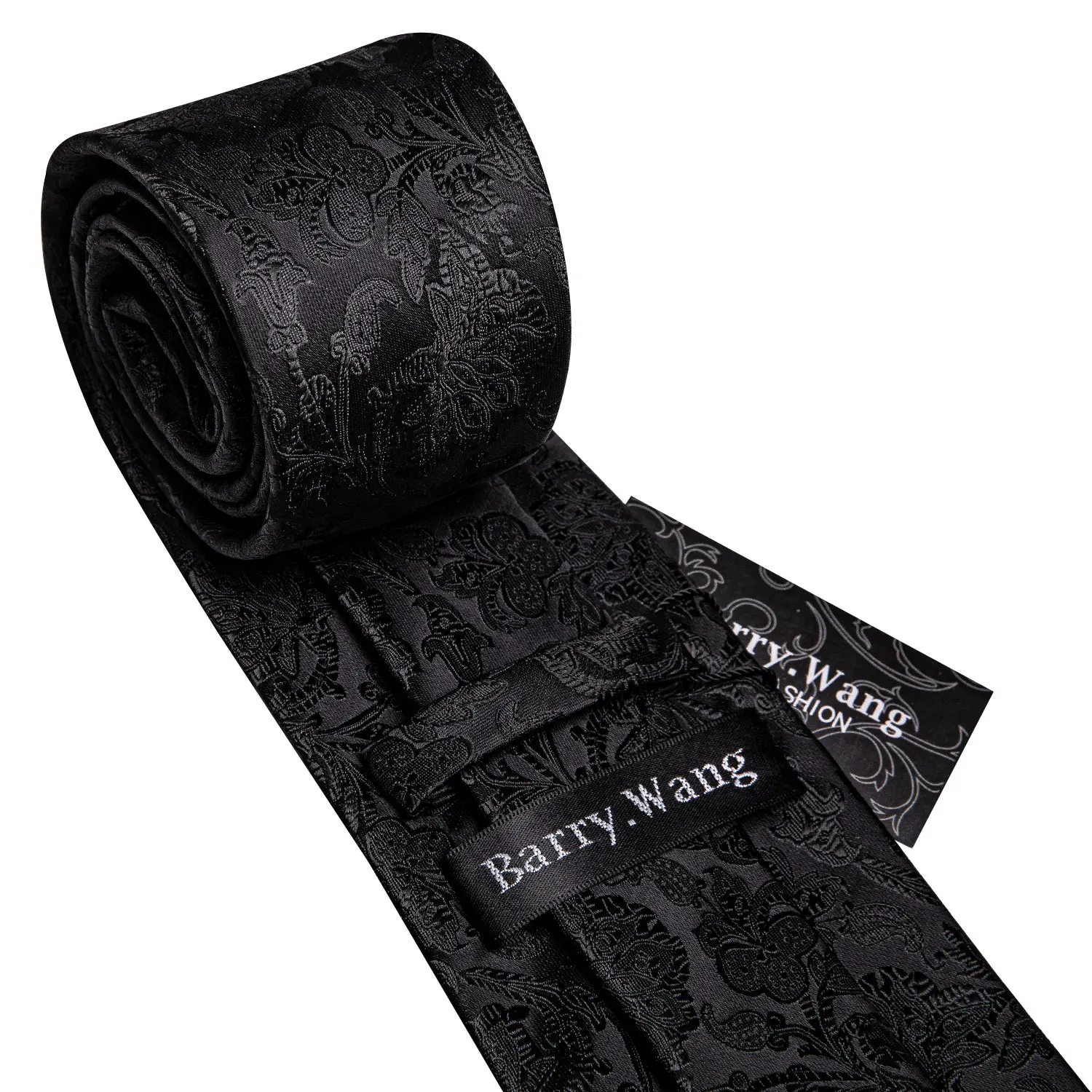

Mens Wedding Tie Black Paisley Solid Silk Neck Ties For Men Gravat Handkerchief Cufflink Brooch Set Barry.Wang Designer FA-5510