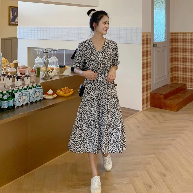 

Womens Floral Long Dresses Short Sleeve V-neck Maxi Dress Plus Size Women Dress