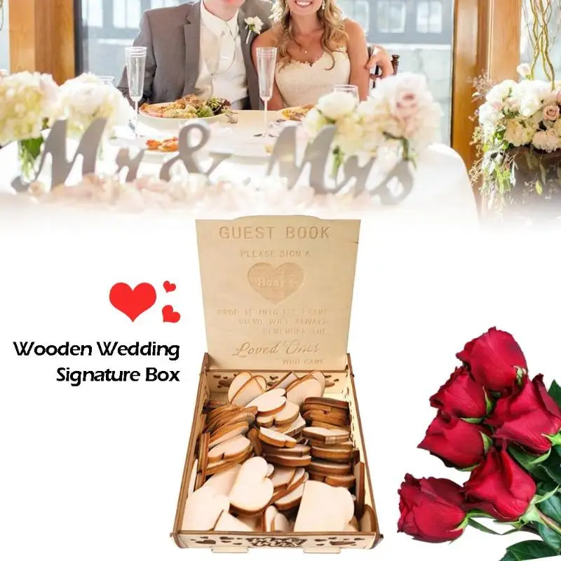 Романтическая Подарочная коробка с сердечками для свадебной подписи деревянная