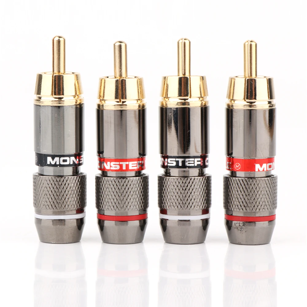 

Hifi 8Pcs RCA Plug Gold Plated 6mm Male Double Self-Locking Lotus Wire Connectors Audio Adapter，6mm RCA Plug