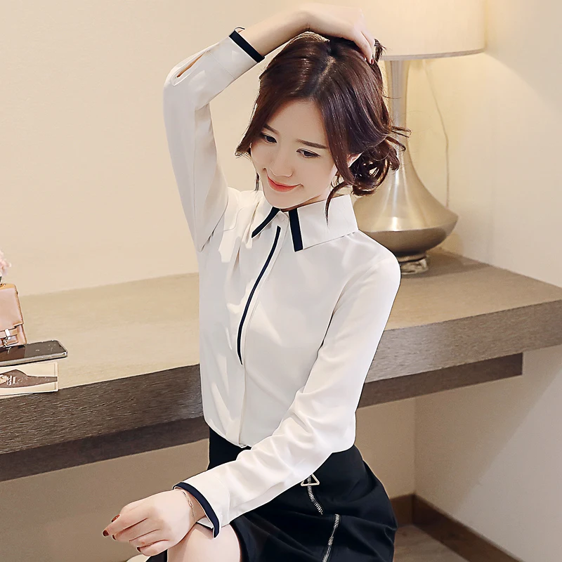 Осенние женские рубашки элегантная женская шифоновая с длинными рукавами белая