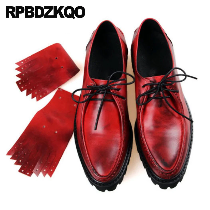 Spring Summer Tassel Nice European Fashion Oxfords Platform Creepers Cow Leather Runway Red Italy Chic Shoes Brand Famous Men | Обувь