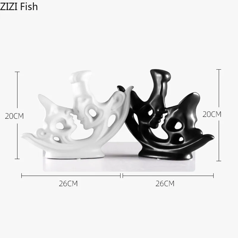 Парные обнимающие абстрактные статуэтки черные белые украшения для стола