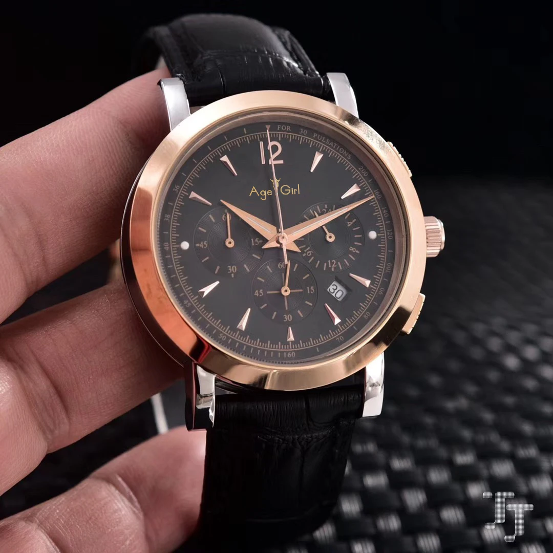 Gold Black Роскошный хронограф мужские часы секундомер часы с сапфирами Серебро Золото Черный Белый Коричневый Кожа Спорт Ограниченная серия часов - Цвет: Gold Black