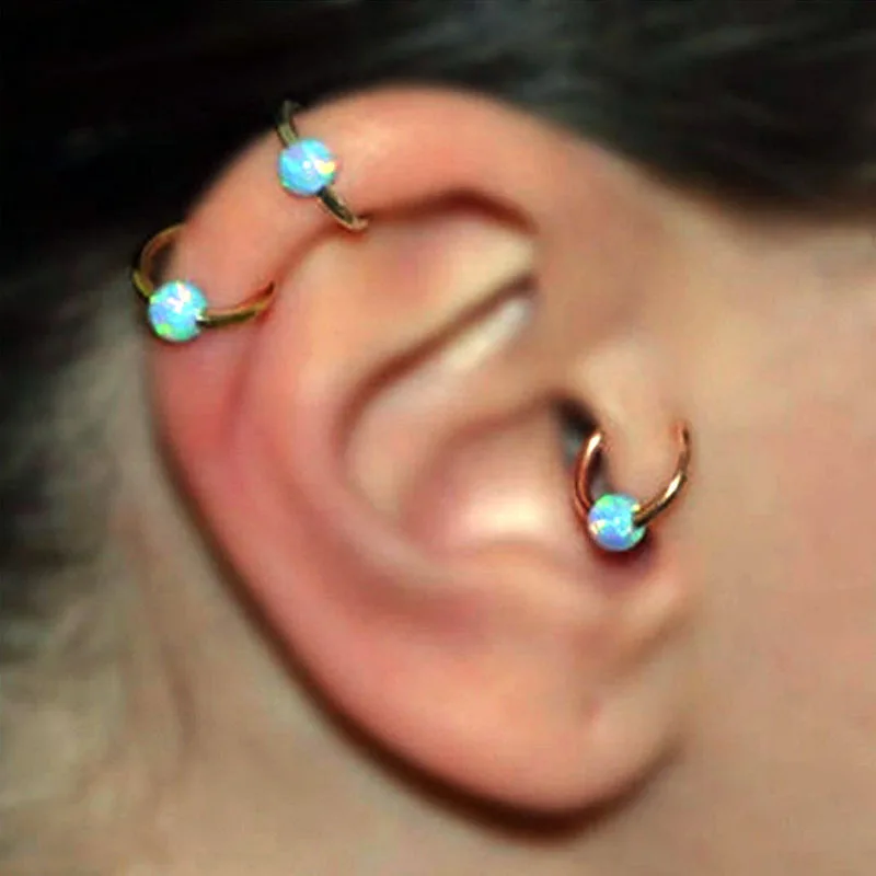 

2021 New Fashion 2Pcs/Set Nose Ring Retro Gold Round Imitation Opal Beads Nose Ring Nostril Hoop Body Piercing Jewelry
