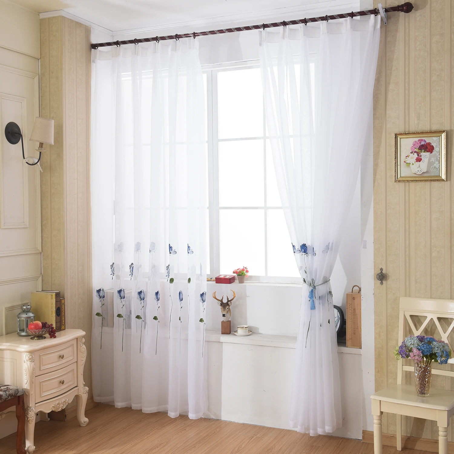 Занавески для спальни с вышитыми цветами из натурального хлопка и льна | Дом сад