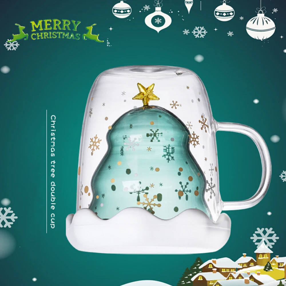 1 шт. Рождественское украшение стеклянная кружка для гостей двойная чашка