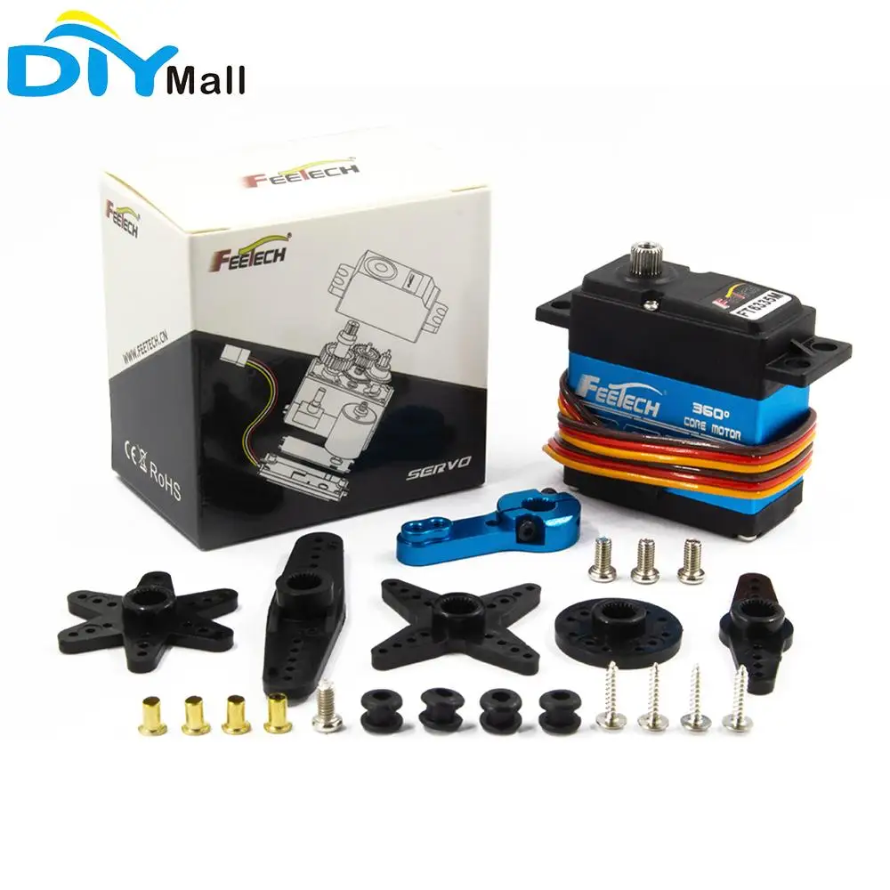 Серводвигатель Feetech FT6335M, 7,4 В, 35 кг, 360 градусов, синий, из алюминиевого сплава, с металлической рукояткой