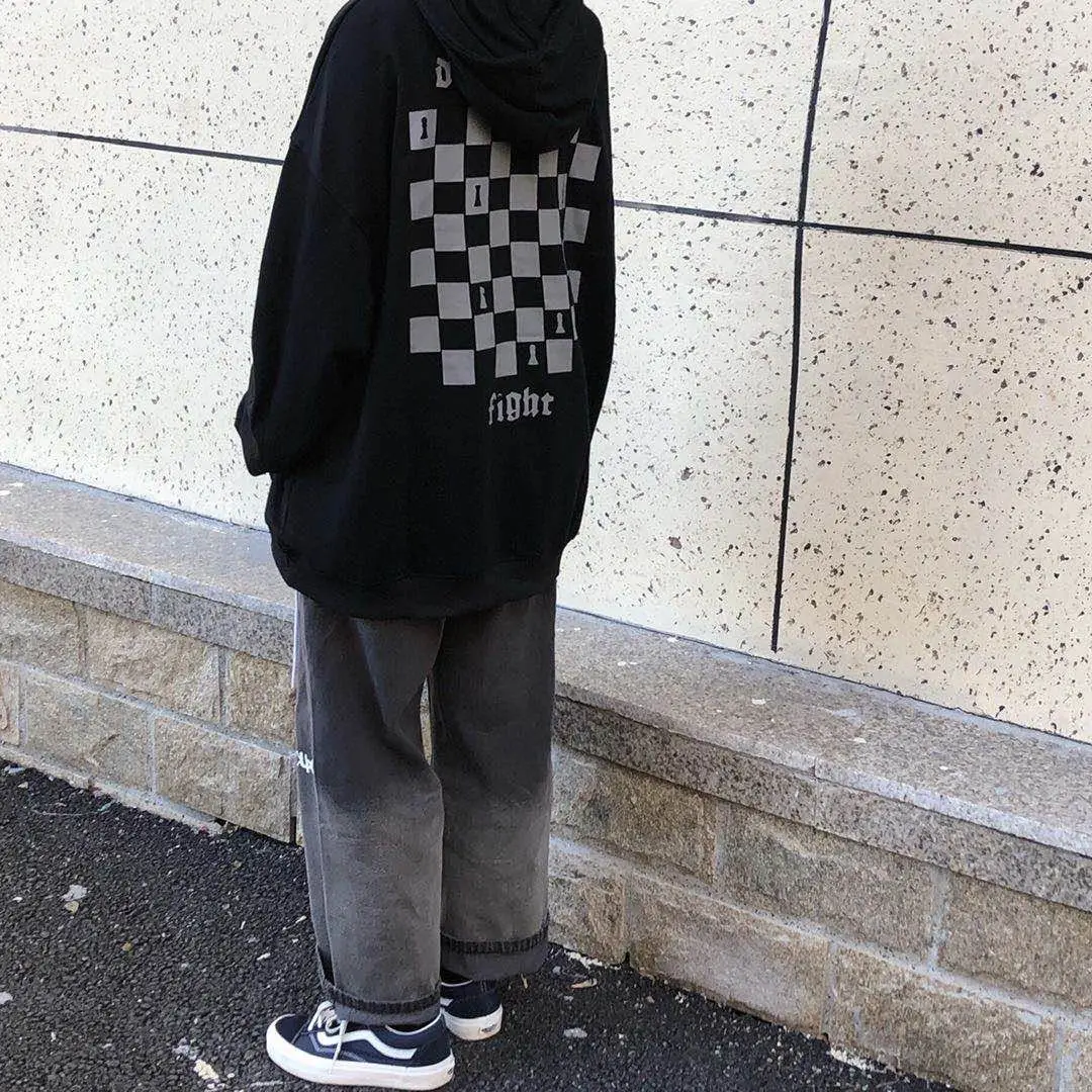 Толстовки женские шахматная доска клетчатый черный пуловер с капюшоном унисекс