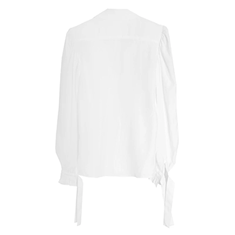

TWOTWINSTYLE White Casual Loose Lace Up Women's Blouse V Neck Lantern Long Sleeve Korean Fashion Woman Blouses 2021 Autumn Style