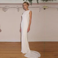 cheap simple white spandex wedding dresses 2015 sheath bateau neckline sexy backless summer beach bridal gowns custom made