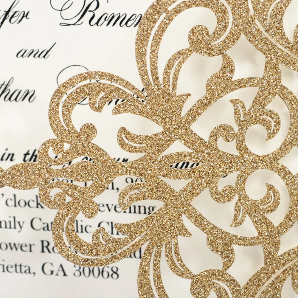 100 шт блестящая лазерная резка для свадьбы Пригласительные открытки с бордовой