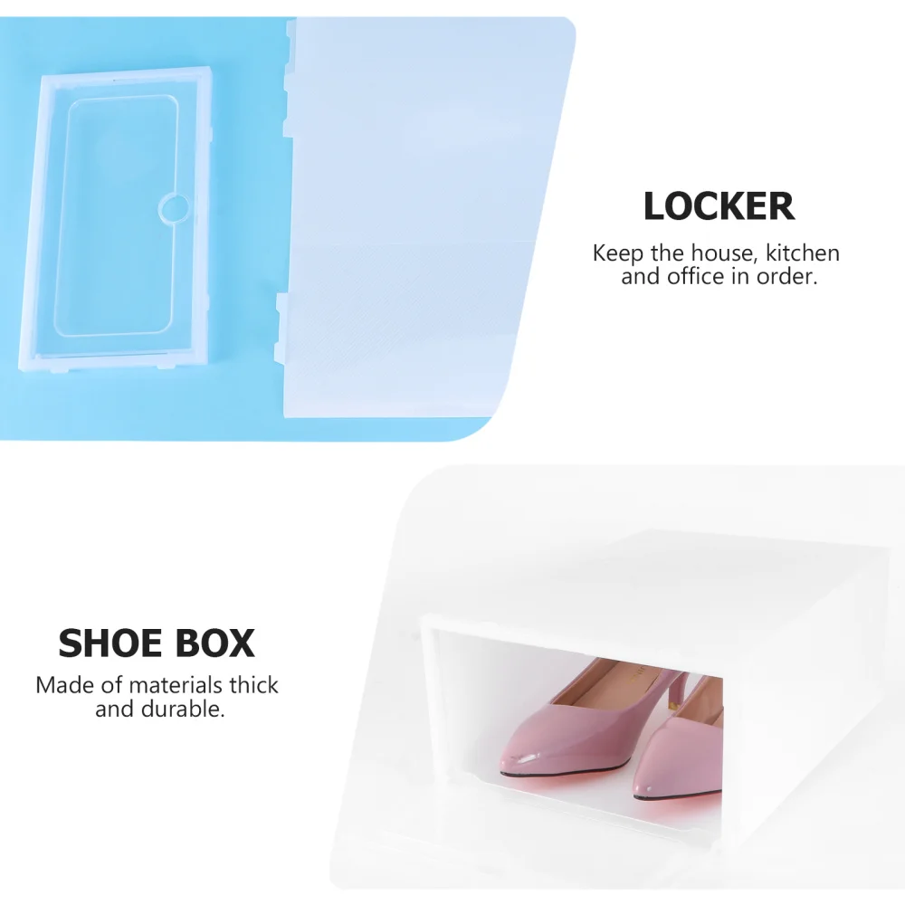 

12PCS Thicken Shoes Box Transparent Stackable Shoes Storage Box Plastic Shoe Container - Size S (White)