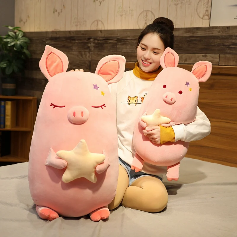 

Huggable New Soft Fat Pink Pig With Star Plush Toys Stuffed Cute Animals Piggy Doll Kids Appease Pillow Nap Cushion Girls Gift