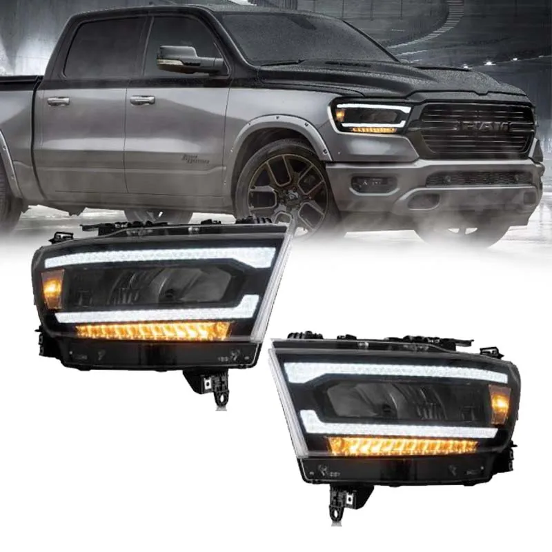 For Dodge RAM 1500 2019 -UP Car Led Headlight Assembly DRL Front Lights Sequential Amber Turn Signal Headlamp 12V LED Set