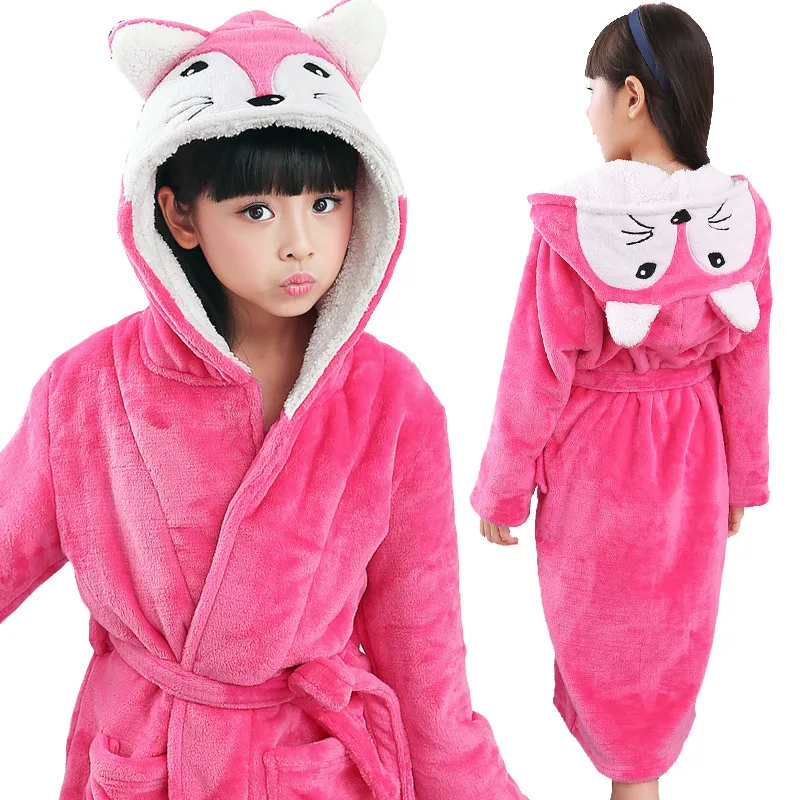 

cute girl bathrobe animal cosplay fox rabbit hooded flannel bathrobe for 3-12years girls kids home bedroom robe sleepwear
