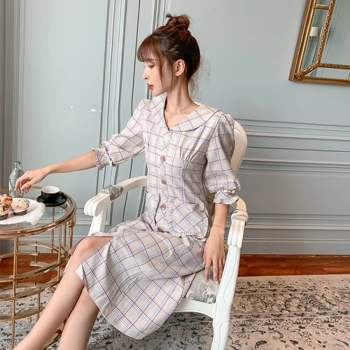 Художественное винтажное платье в клетку стиле ретро с воротником Питер Пэн для