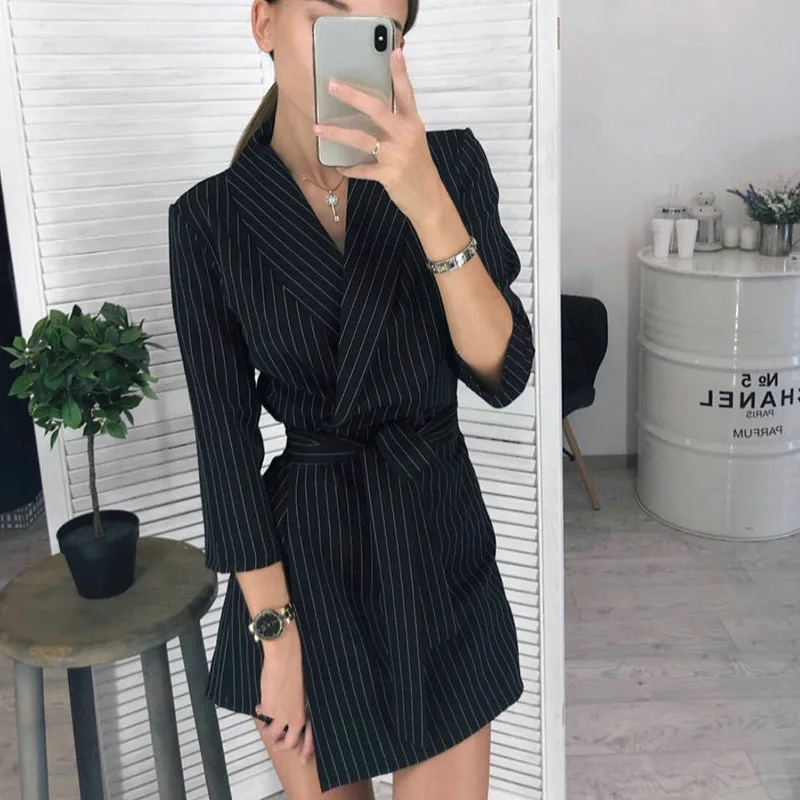 

Women Vintage Sashes A-line Party Mini Dress Long Sleeve Notched Collar Solid Casual Elegant Dress 2020 Autumn New Fashion Dress