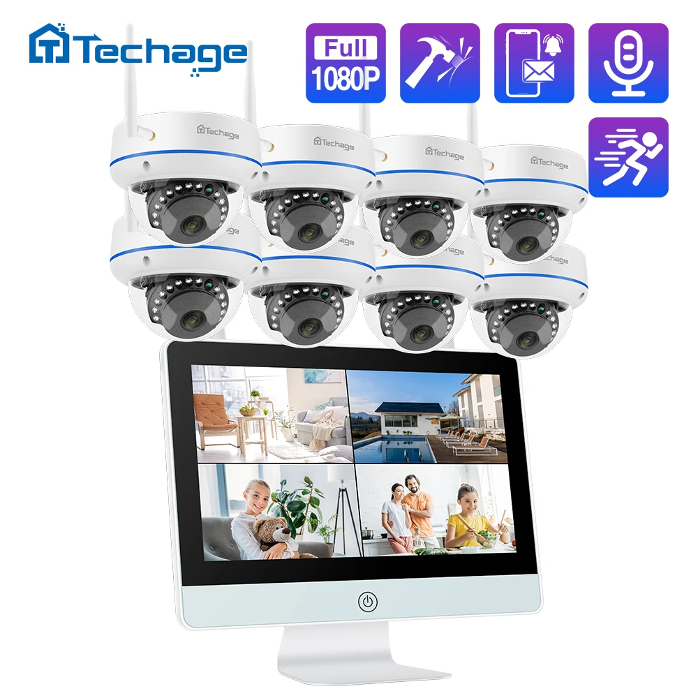 1080P 2MP 8CH Беспроводной видеонаблюдения Системы H.265 12 дюймов ЖК дисплей Экран NVR