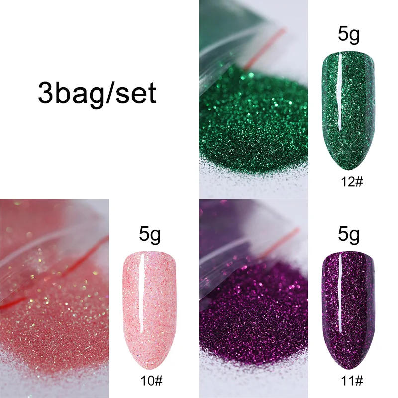 set 4 5 г/пакет, блестящий порошок для ногтей, для самостоятельного украшения ногтей, фиолетовый, синий, серебристый, пигмент для ногтей, пылевые наконечники, Блестящий мерцающий маникюр - Цвет: set 4
