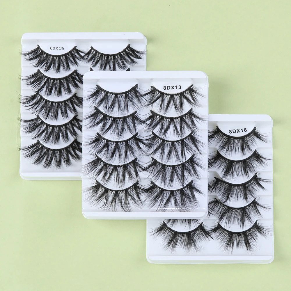 

5 Pairs Wispies Fluffies False Eyelashes 8D Mink Thick Long Cruelty-free Handmade Eyelashes Extension Makeup Fashion Tools