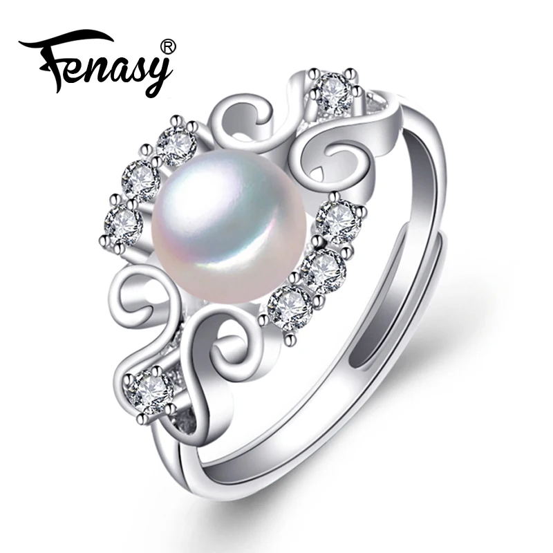 

FENASY кольца с натуральным пресноводным жемчугом, кольцо из стерлингового серебра 925 пробы, кольца из настоящего жемчуга для женщин, вечерние ...