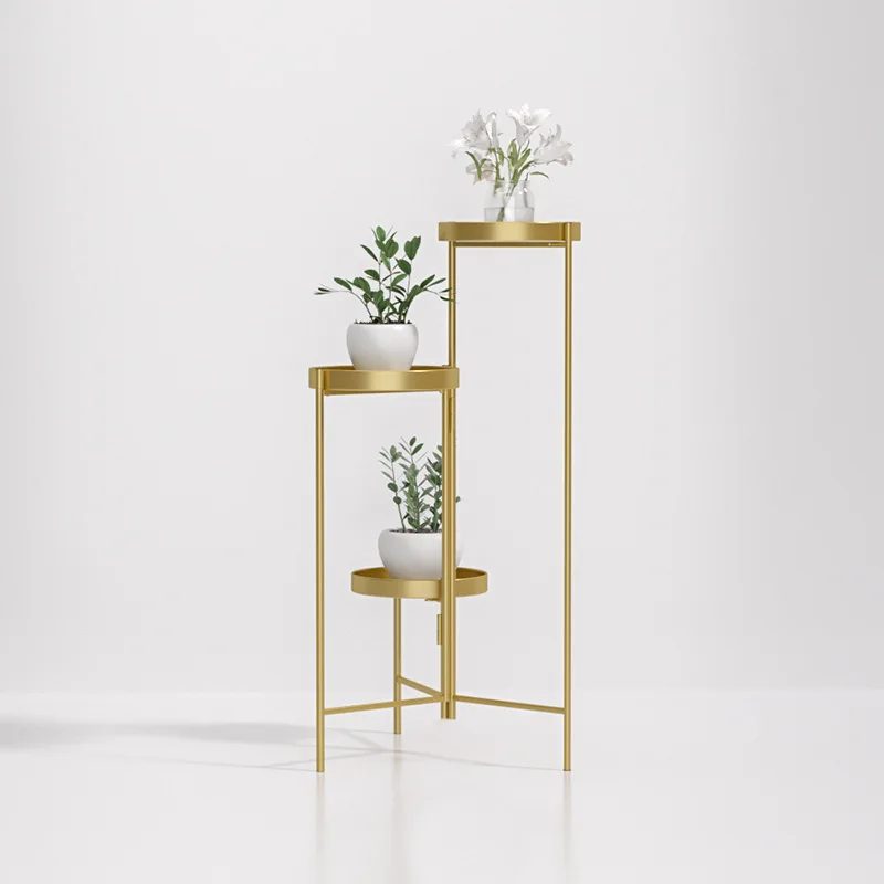 

FQ Nordic Three-Layer Golden Flower Stand Balcony Storage Gardening Rack