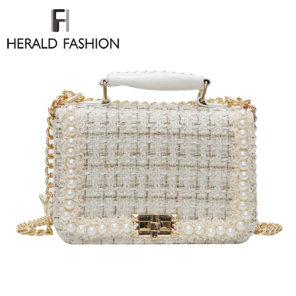 

2020 Fashion New Female Square Tote bag Quality Woolen Pearl Women's Designer Handbag Ladies Chain Shoulder Crossbody Bag Travel