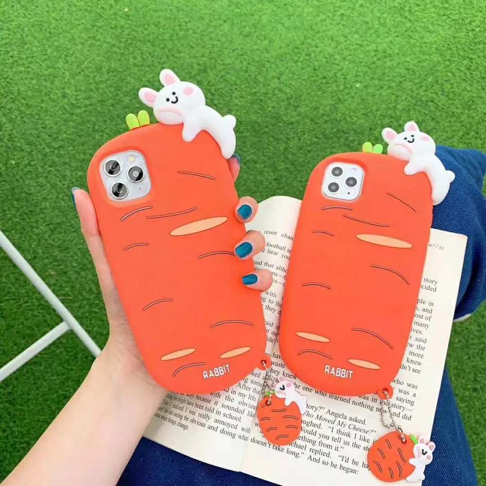 Роскошный милый чехол из 3D морковь кролик кукла кулон Мягкий силиконовый для