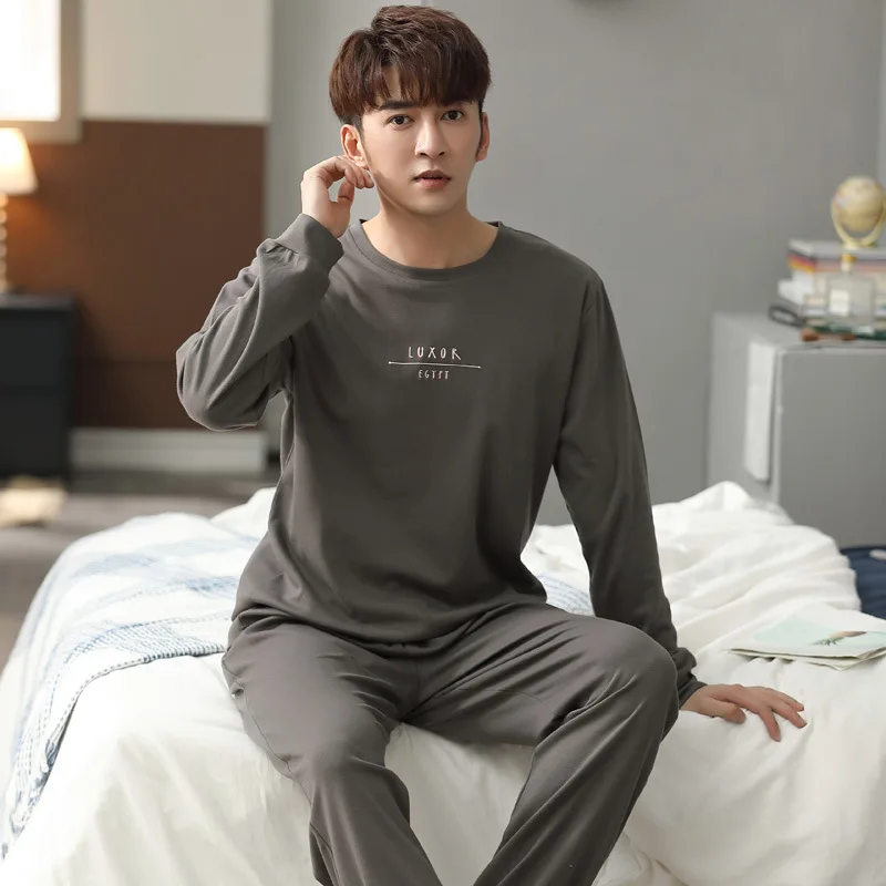 

Pajamas Men's Long-sleeved Pijama Algodon Hombre Cotton Pullover Casual Sports Comfortable Home Clothes Spring and Autumn New