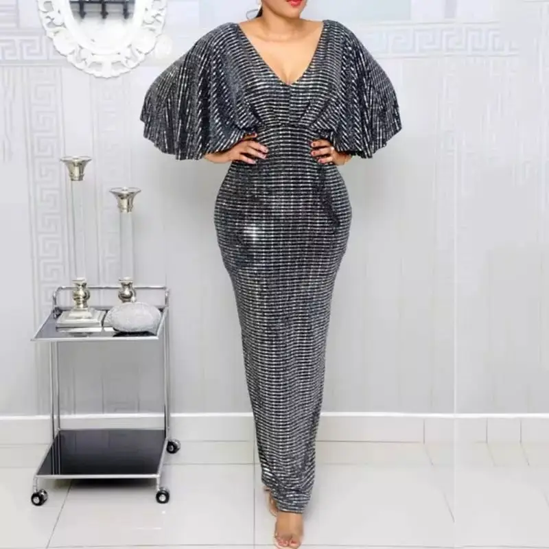 Летние сексуальные Клубные роскошные серые вечерние женские длинные