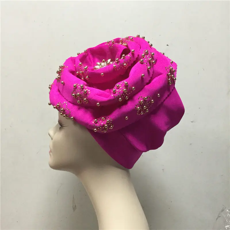 11 Нигерийский геле головной убор Aso Oke геле уже сделанный Авто геле Aso Ebi головной убор Африканский тюрбан шапка с красочным Beads-LP30 - Цвет: 11