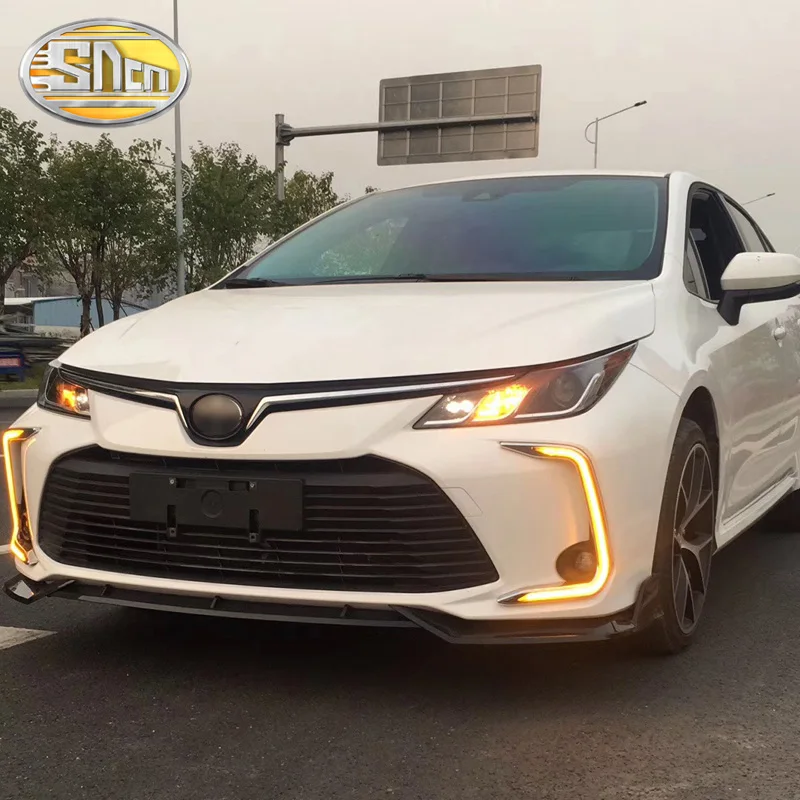 Для Защитные чехлы для сидений, сшитые специально для Toyota Corolla светодиодный DRL Габаритные огни с желтым сигналом поворота лампа передний бампер для автомобильного стайлинга