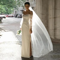 elegant off the shoulder wedding dresses long puff sleeves lace appliques bridal gowns side split floor length vestido de novia