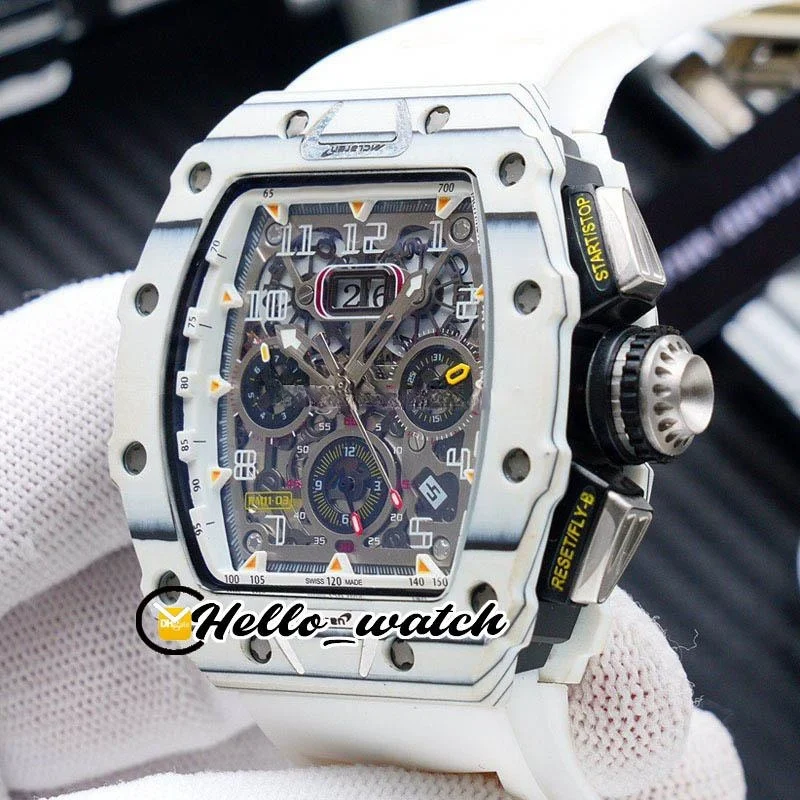 

Luxury New White Carbon Fiber Case RM11-03 Sport Watches Skeleton Dial Automatic Mechanical Mens Watch Black Red Rubber