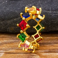 aibef latest design fashion gold copper cubic zirconia colorful crystal rhinestone rings for women wedding bridal christmas gift