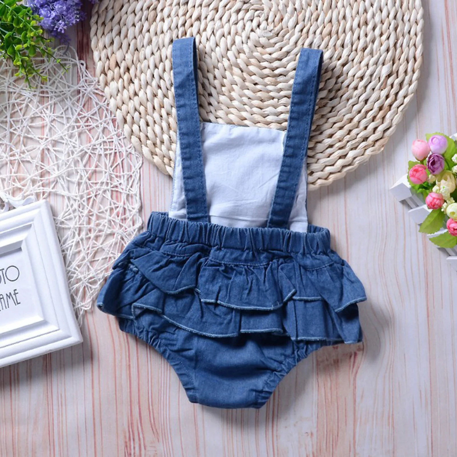 Комбинезон для новорожденных девочек и мальчиков однотонный джинсовый