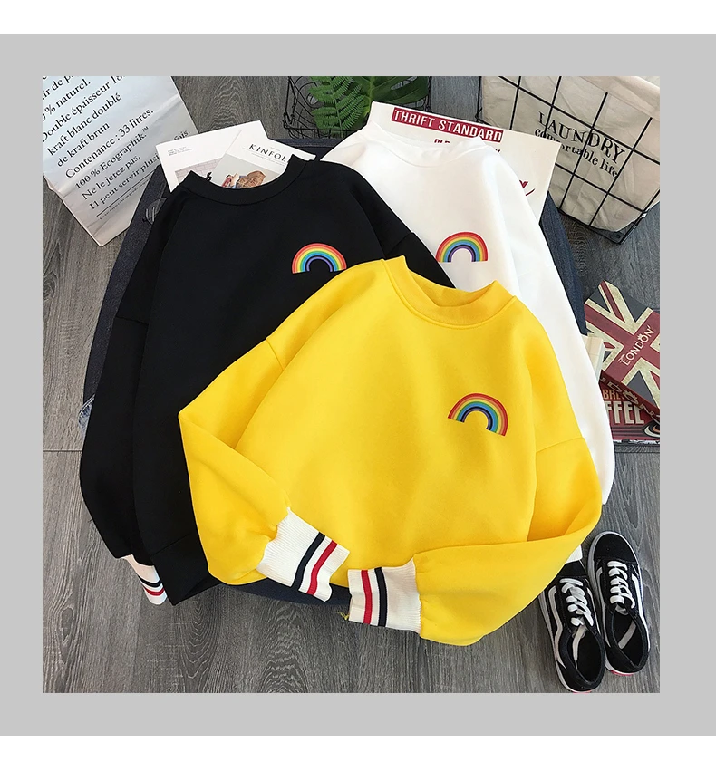 Harajuku Радуга вышивка флисовые толстовки для женщин Корейский Kawaii кофты Усаги 90s Эстетическая негабаритных толстовка для девочек уличная одежда