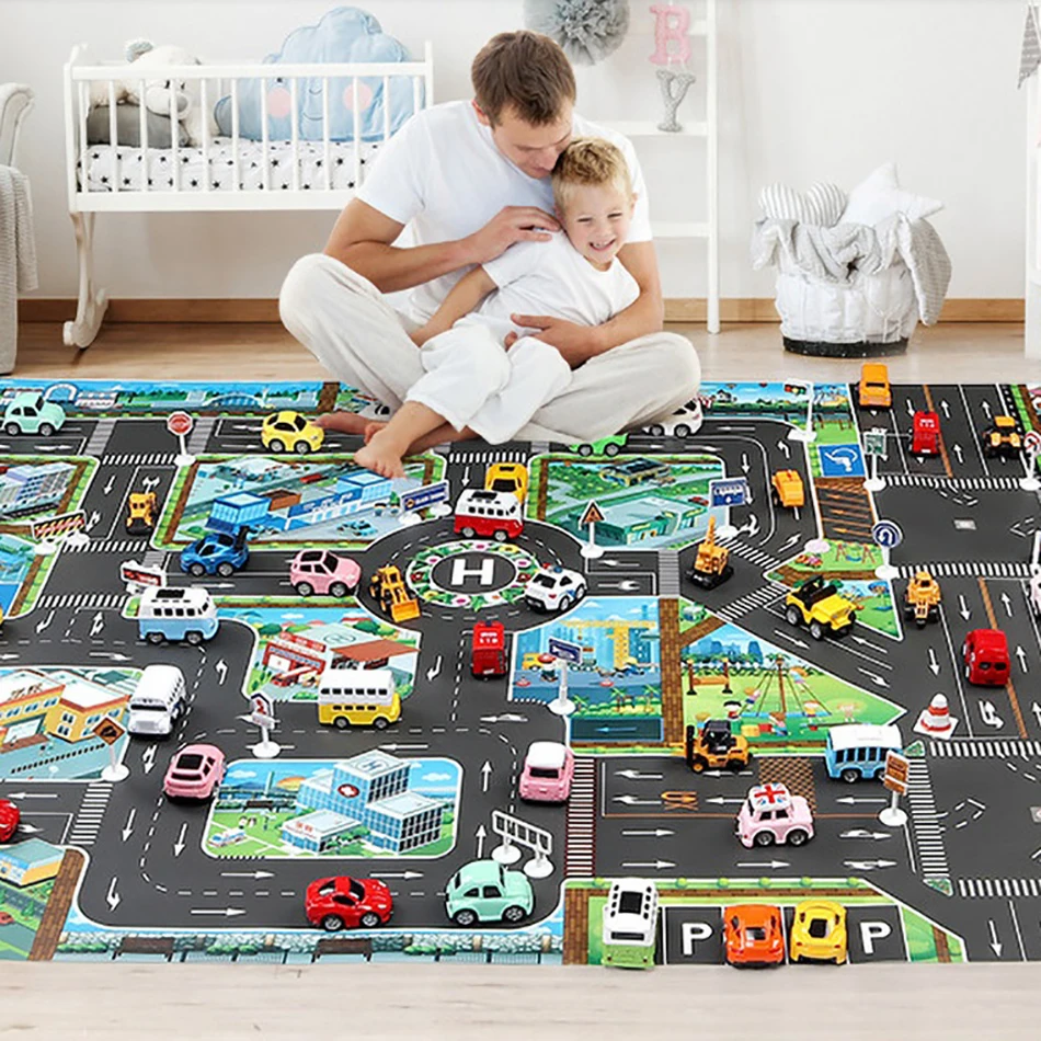 

Baby Crawling Mats Canvas Climbing Mat Kids Rug Developing Boy and Girl Big City Traffic Road Carpet Toys Thin Non-Woven Plastic