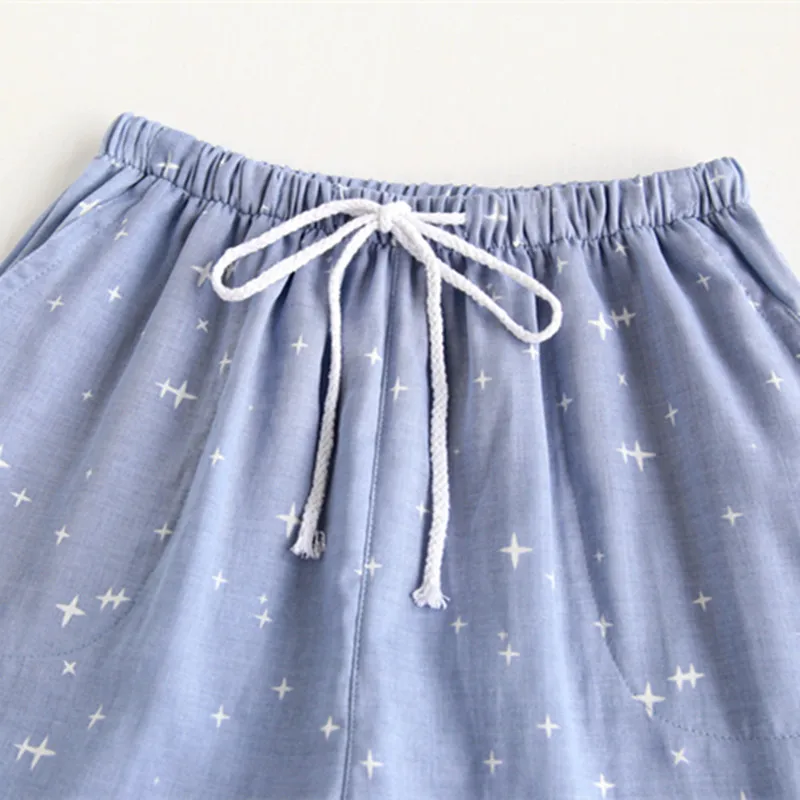

Plaid Pants Women's Cotton Gauze Five-point Pants Pajamas Couple Shorts Large Size Plaid Men and Women Home Pants Pajama Shorts