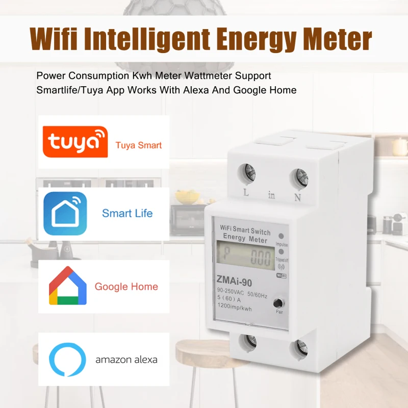 

Wifi Intelligent Energy Meter Single Phase Din Rail Power Consumption Kwh Meter Wattmeter Compatible With Alexa Google Home