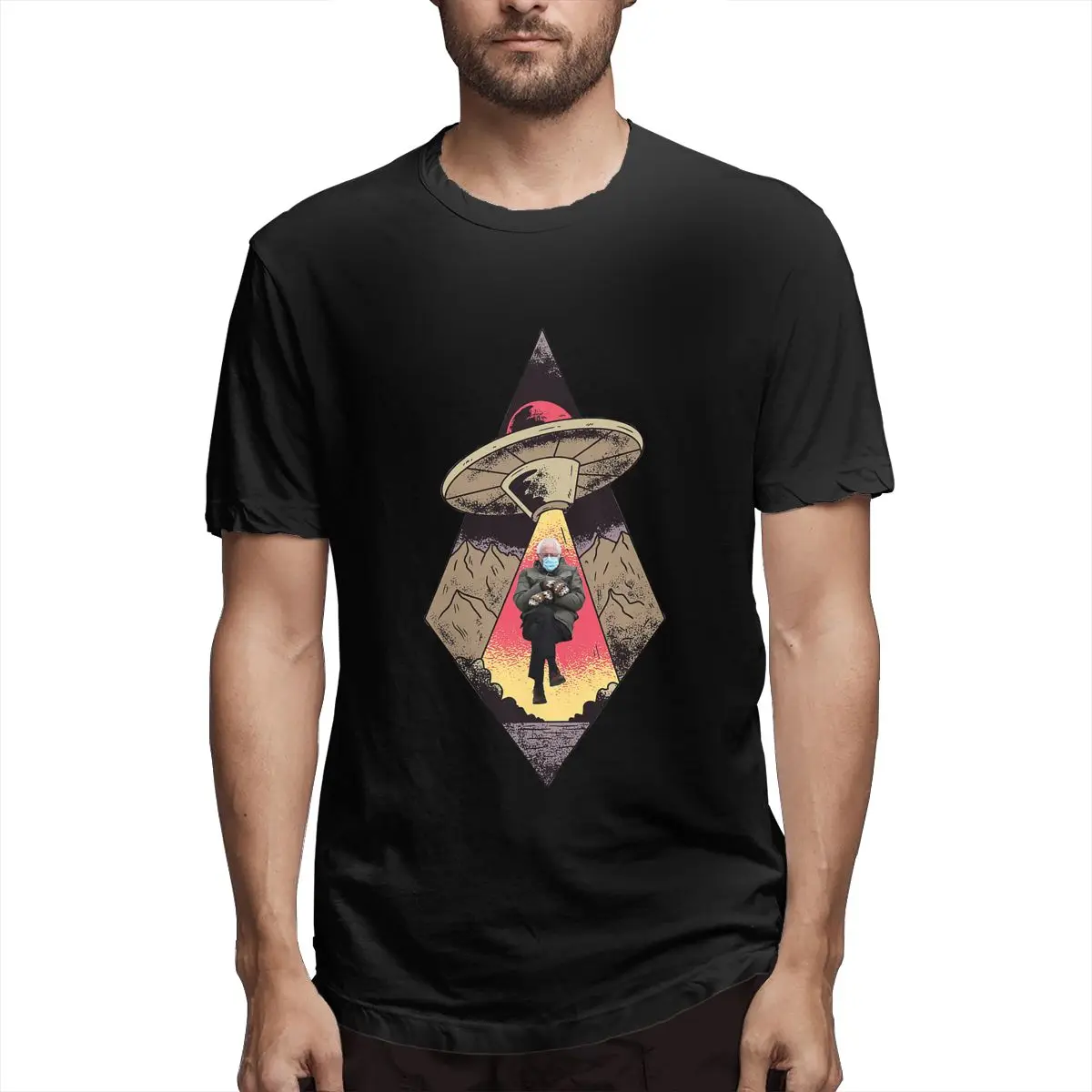 

Alien Abduction Bernie Sanders Mittens Inauguration Day Meme Men's T Shirts Awesome Tees Short Sleeve Cotton Classic Clothes